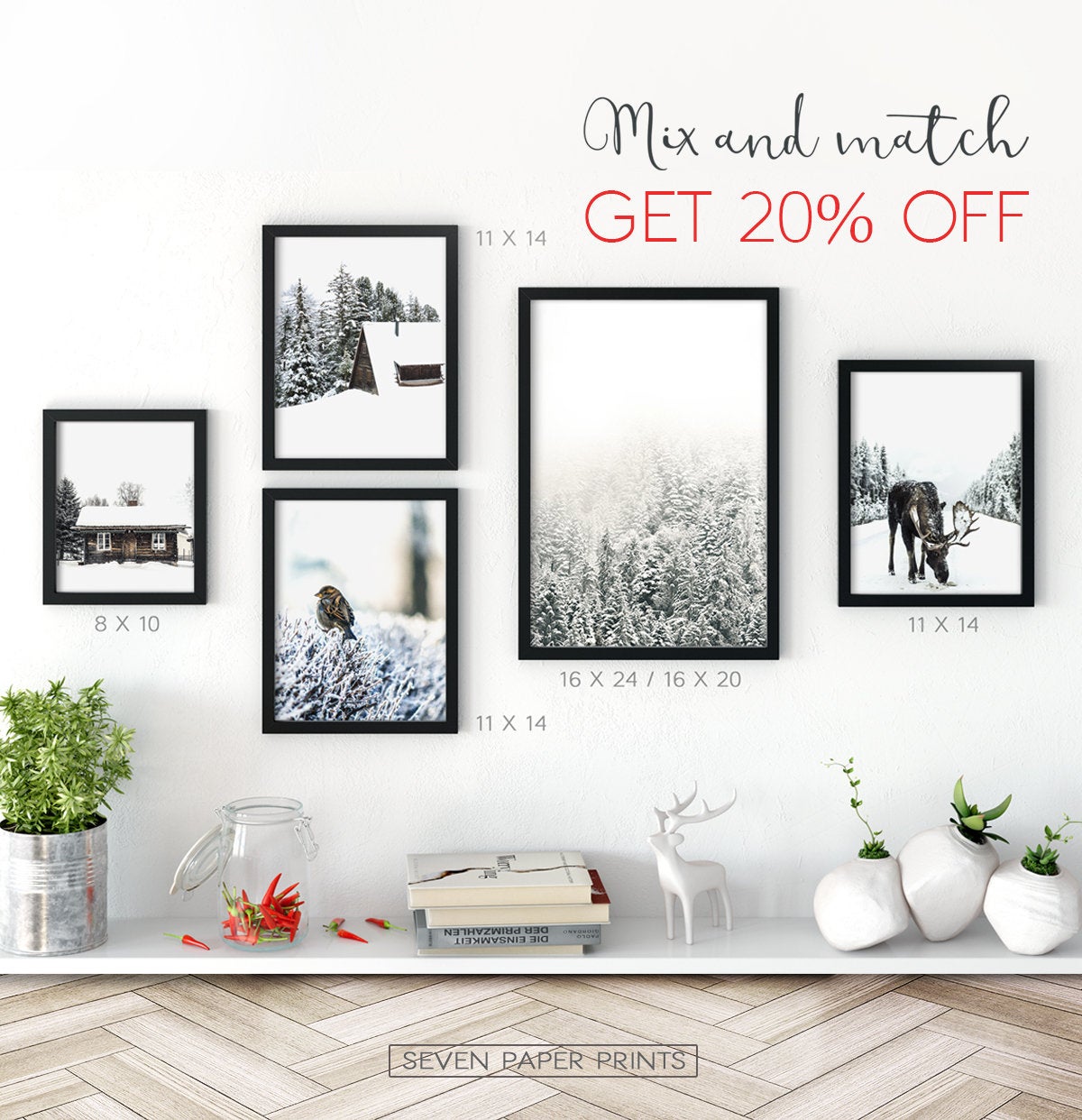 Moose Winter Forest Set of 3 Digital Prints