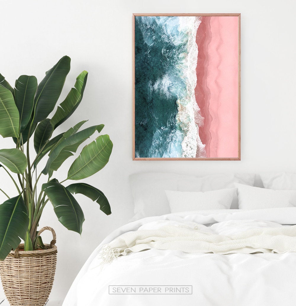 Turquoise Waves Pink Beach Aerial Ocean Photography