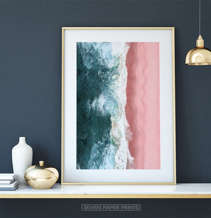 Turquoise Waves Pink Beach Aerial Ocean Photography