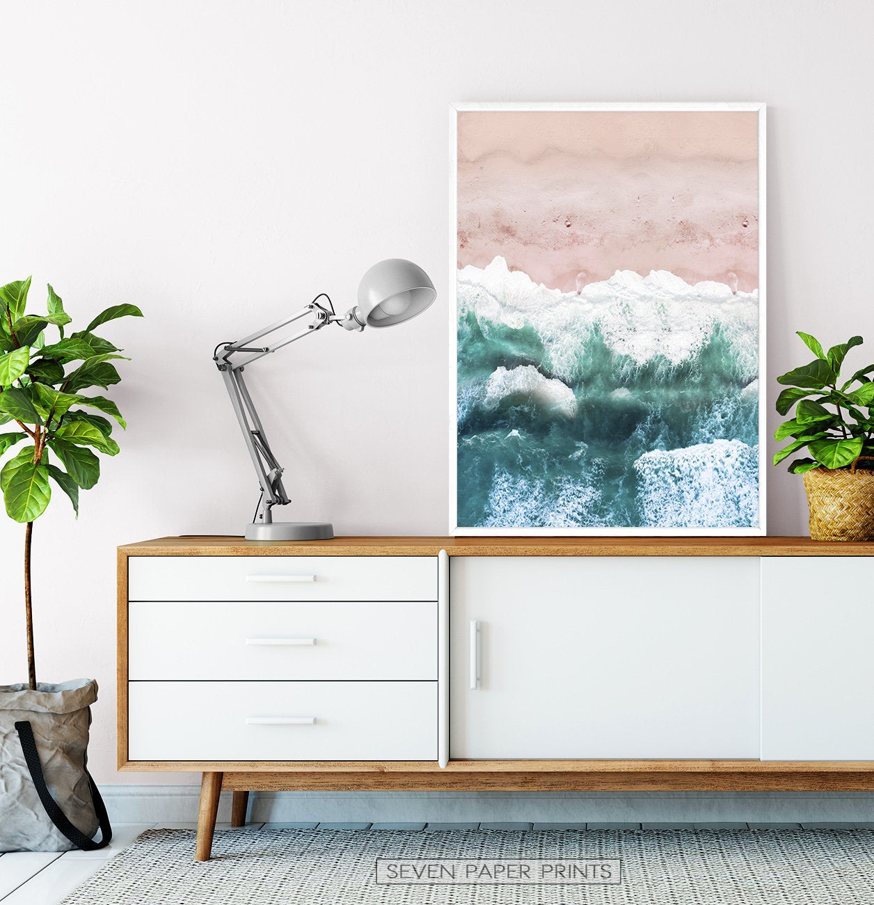 Pink Beach and Green Sea Water Aerial Photography Wall Art