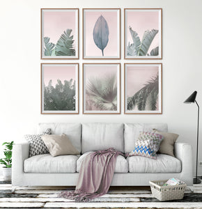 Blush Pink Tropical Leaves Set of 6 Six Digital Prints