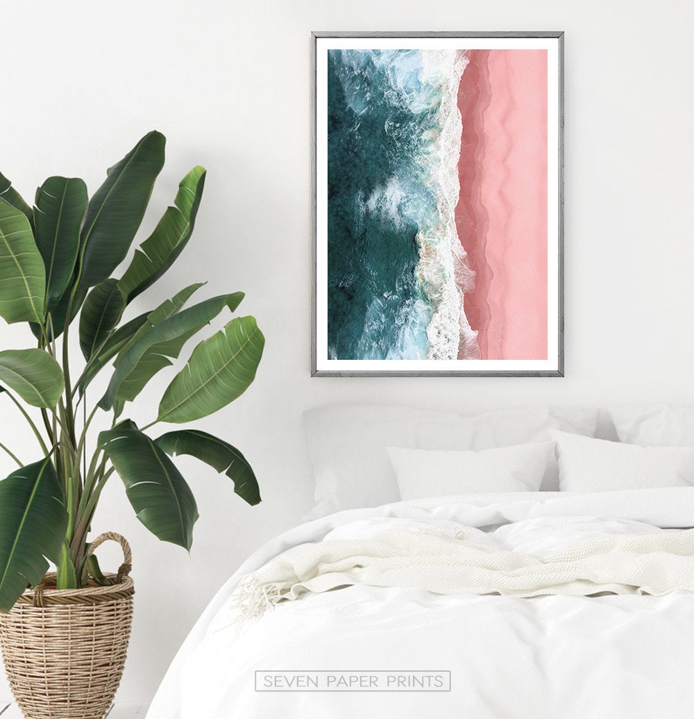 Turquoise Waves Pink Beach Aerial Ocean Photography