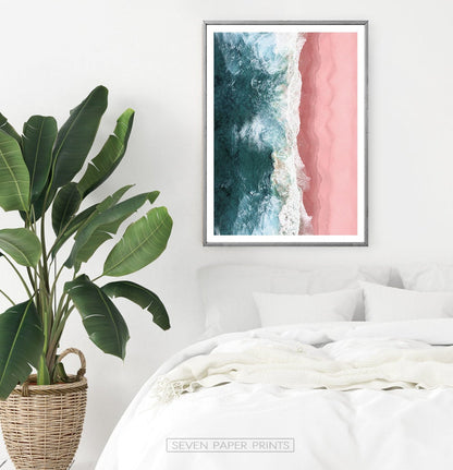 Turquoise Waves Pink Beach Aerial Ocean Photography