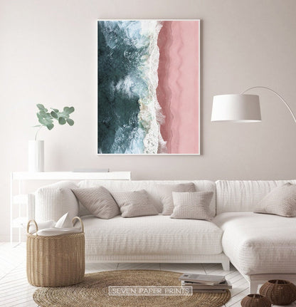 Turquoise Waves Pink Beach Aerial Ocean Photography