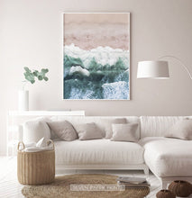Load image into Gallery viewer, Pink Beach and Green Sea Water Aerial Photography Wall Art
