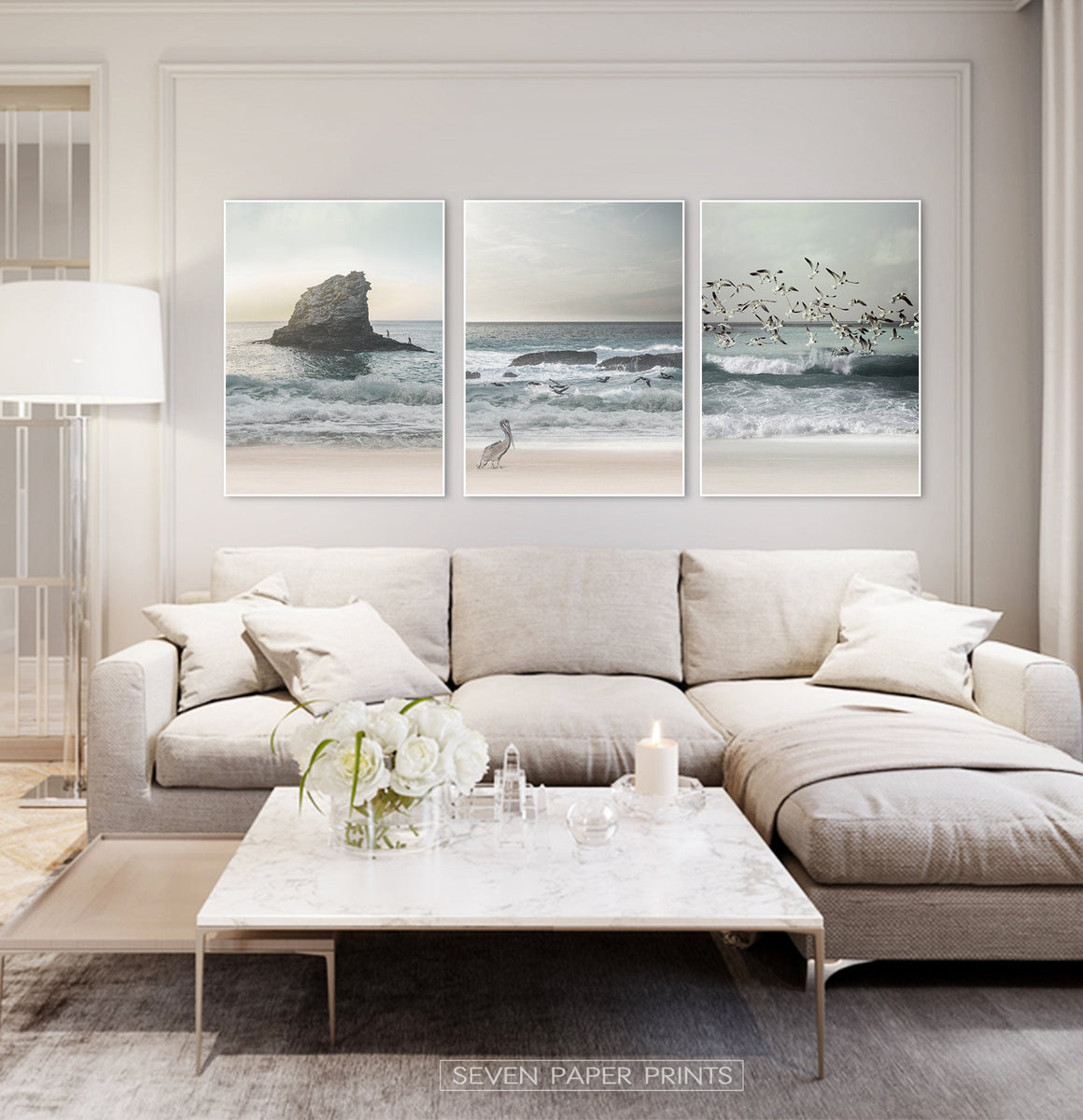 Bird Art Coastal Wall Decor with Ocean Waves | Set of 3 – Seven Paper ...