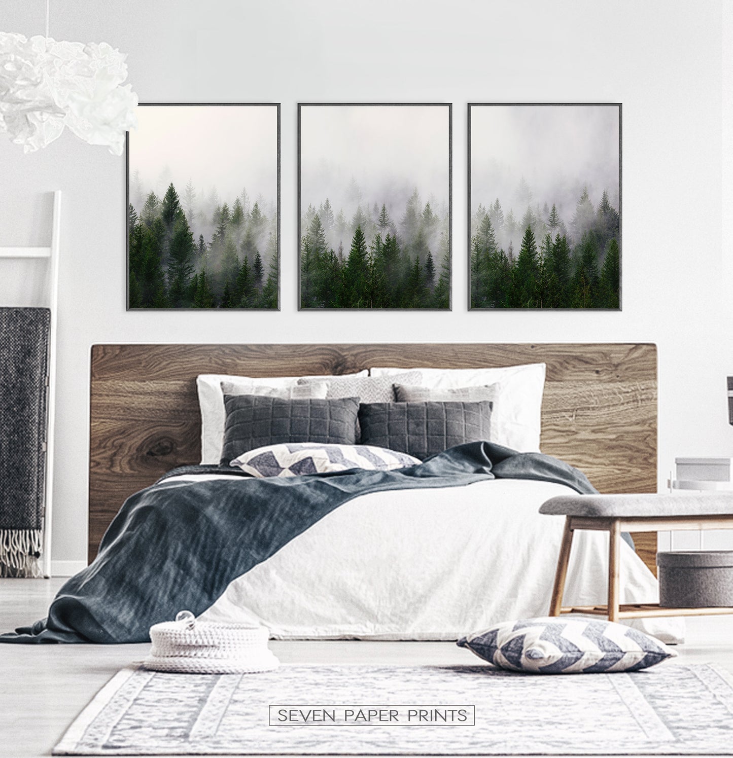 Foggy Trees Nature Landscape Print Art Set of 3