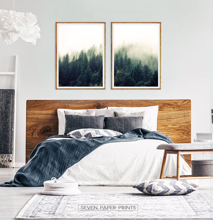 Mountain Forest Greenery Wall Art Set of 2 Prints