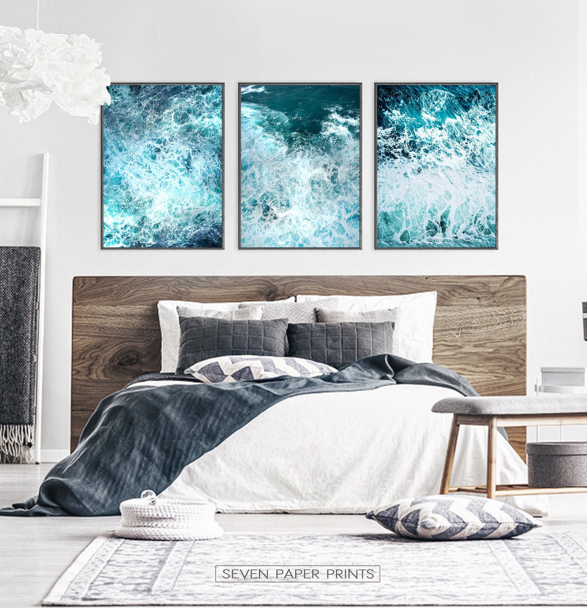 Ocean Waves 3 Piece Wall Art with Splashing Coastal Water
