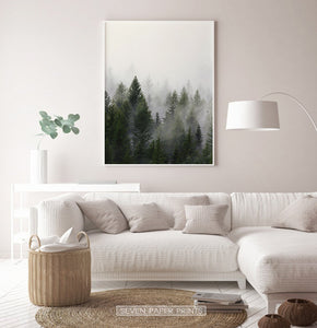Foggy Trees Nature Landscape Print Art Set of 3
