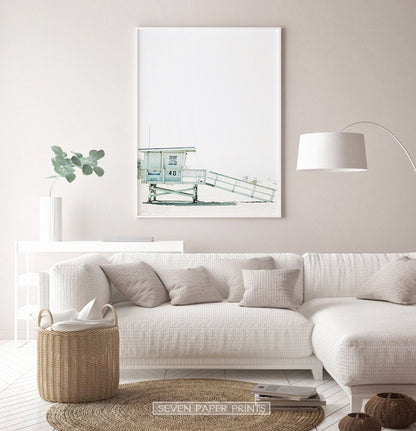 Clean Living Room Decor with California Beach Photo