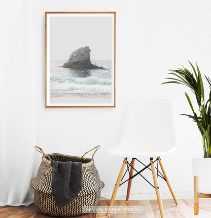 Coastal Rock Sea Wall Art with Beach Waves