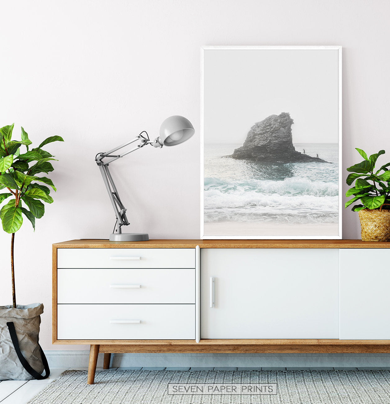 Coastal Rock Sea Wall Art with Beach Waves