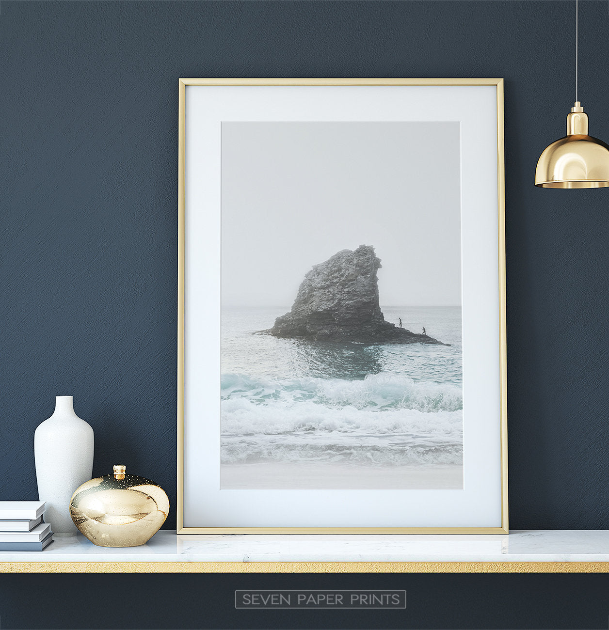 Coastal Rock Sea Wall Art with Beach Waves