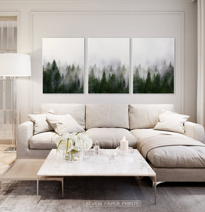 Foggy Trees Nature Landscape Print Art Set of 3