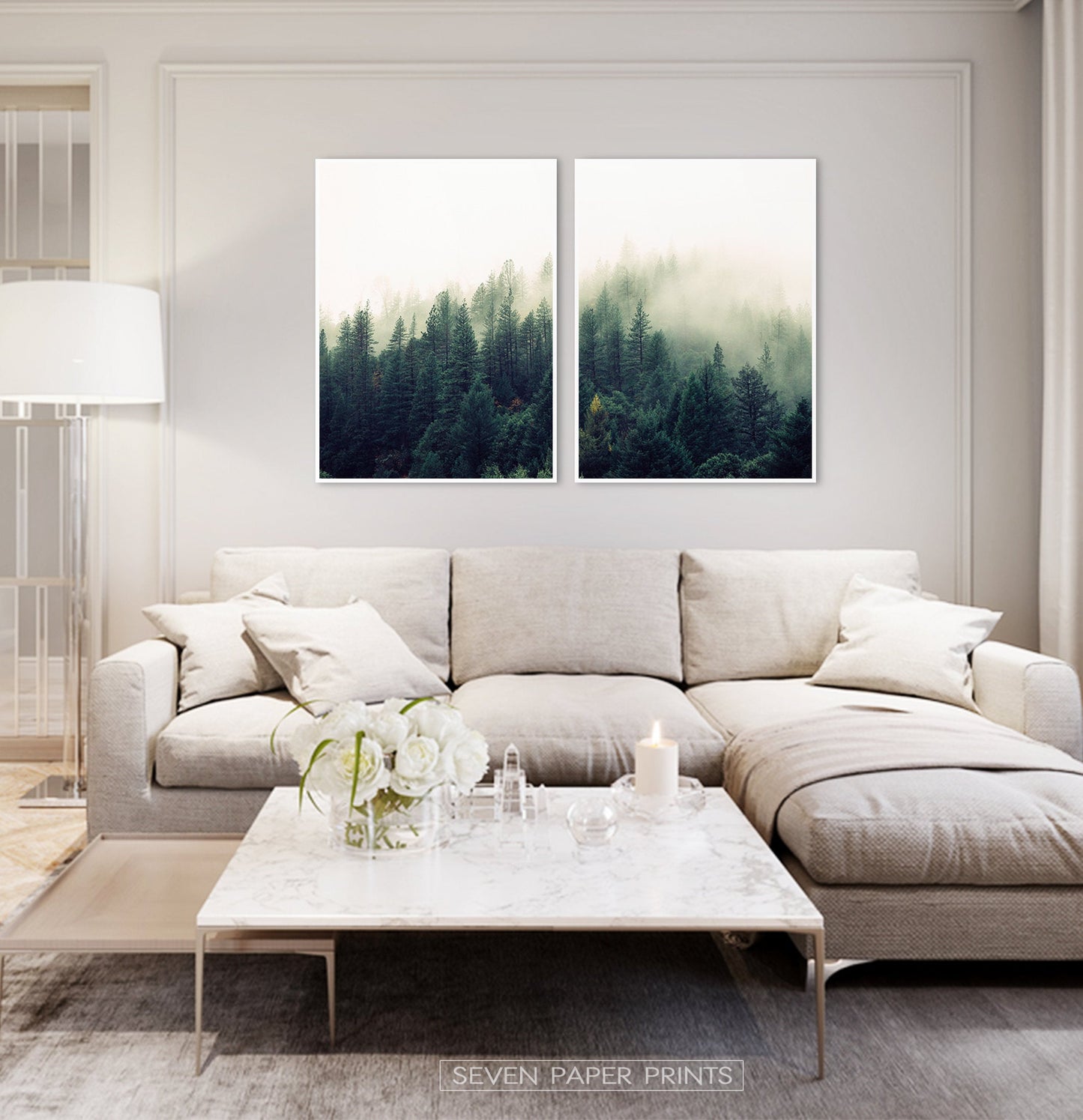 Mountain Forest Greenery Wall Art Set of 2 Prints