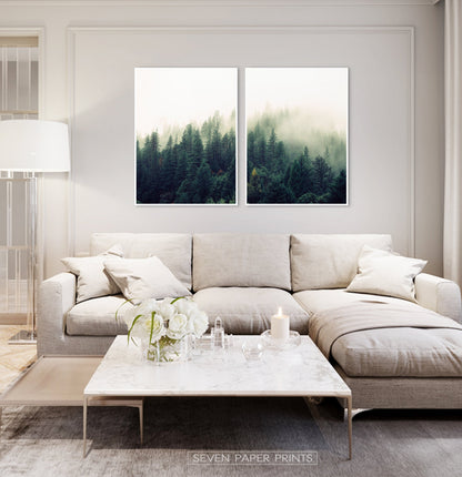 Mountain Forest Greenery Wall Art Set of 2 Prints