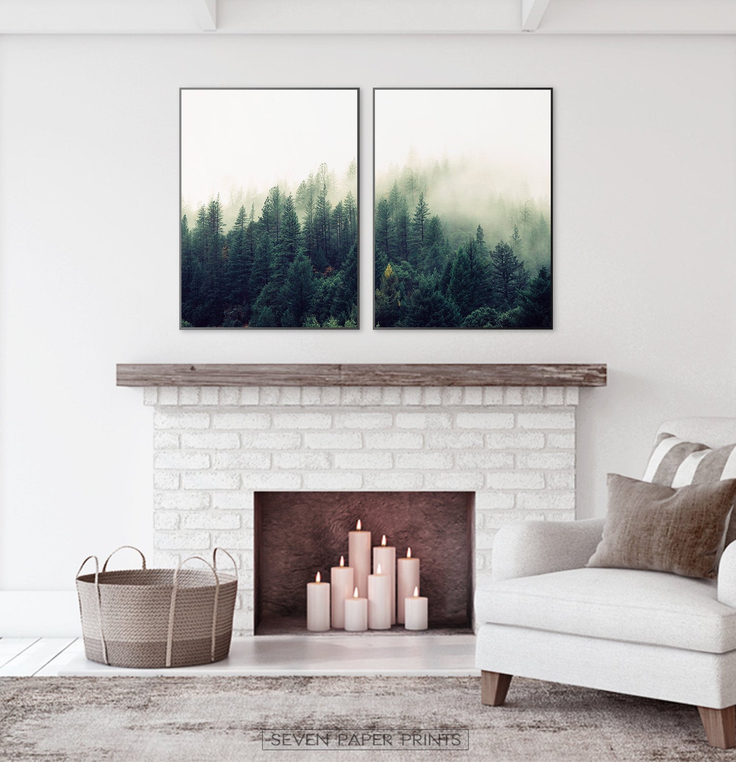 Mountain Forest Greenery Wall Art Set of 2 Prints