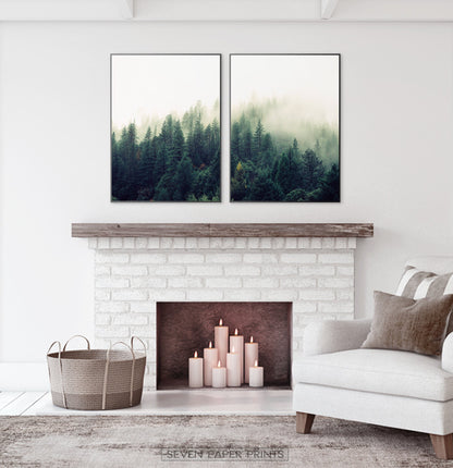 Mountain Forest Greenery Wall Art Set of 2 Prints