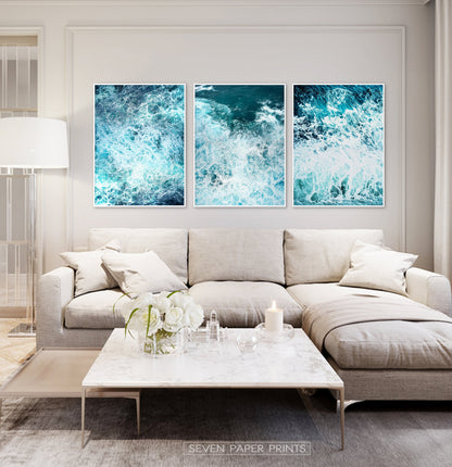 Ocean Waves 3 Piece Wall Art with Splashing Coastal Water
