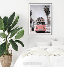 Load image into Gallery viewer, VW Pink Retro Bus Art Print with Front View
