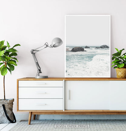 Ocean Rock Wall Art with Coastal Sea Water