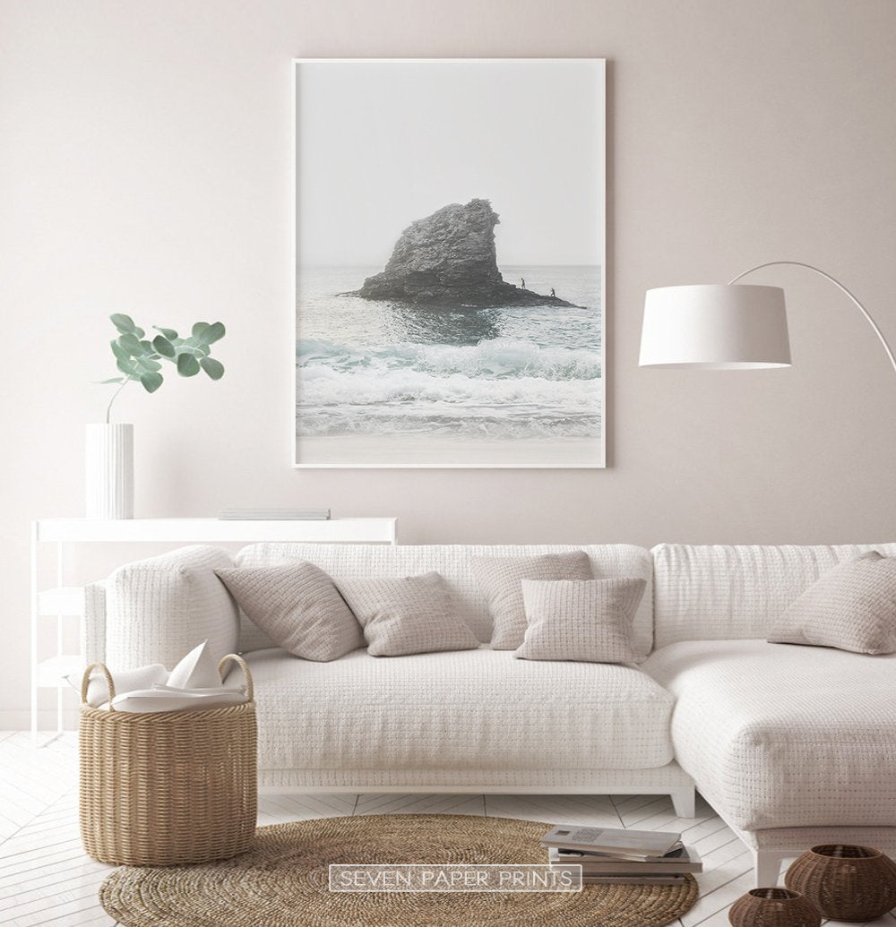 Coastal Rock Sea Wall Art with Beach Waves