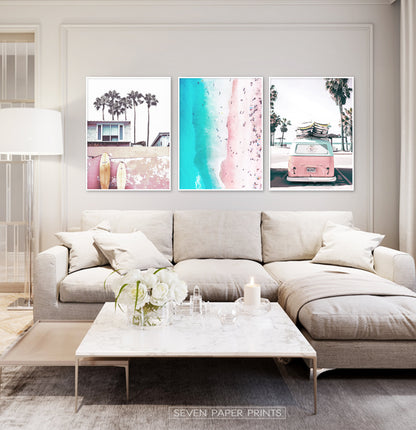 Coastal Pink Wall Art Set of 3 Prints