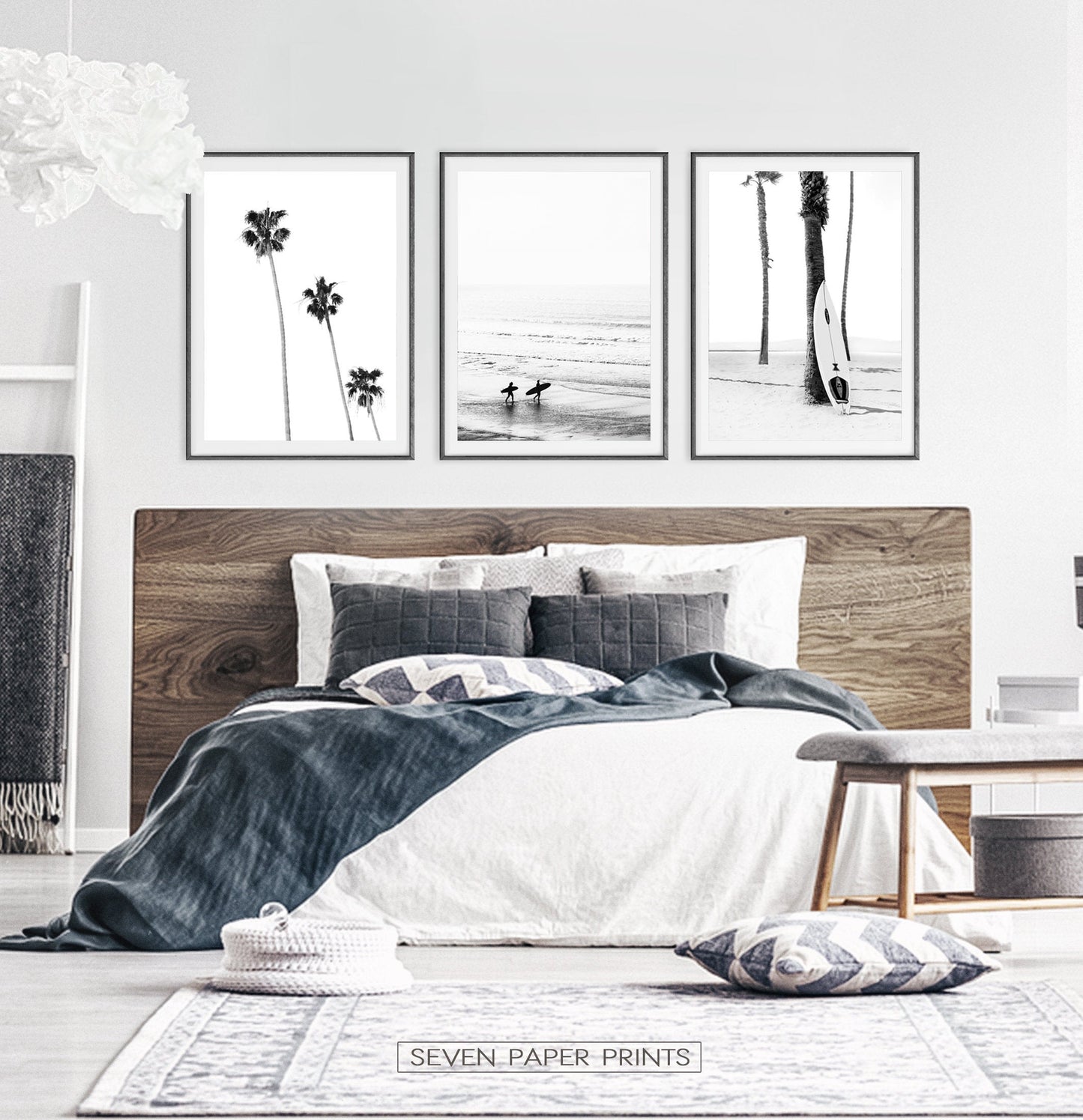 Black and White Surfing Wall Art Set of 3 Prints