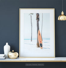 Load image into Gallery viewer, Orange Surfboard Wall Art with Tropical Palm Tree
