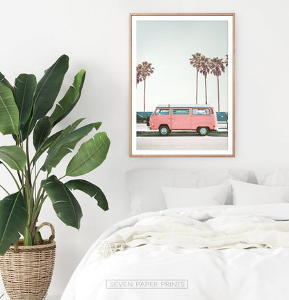 Pink Bus California Palm Beach Wall Art