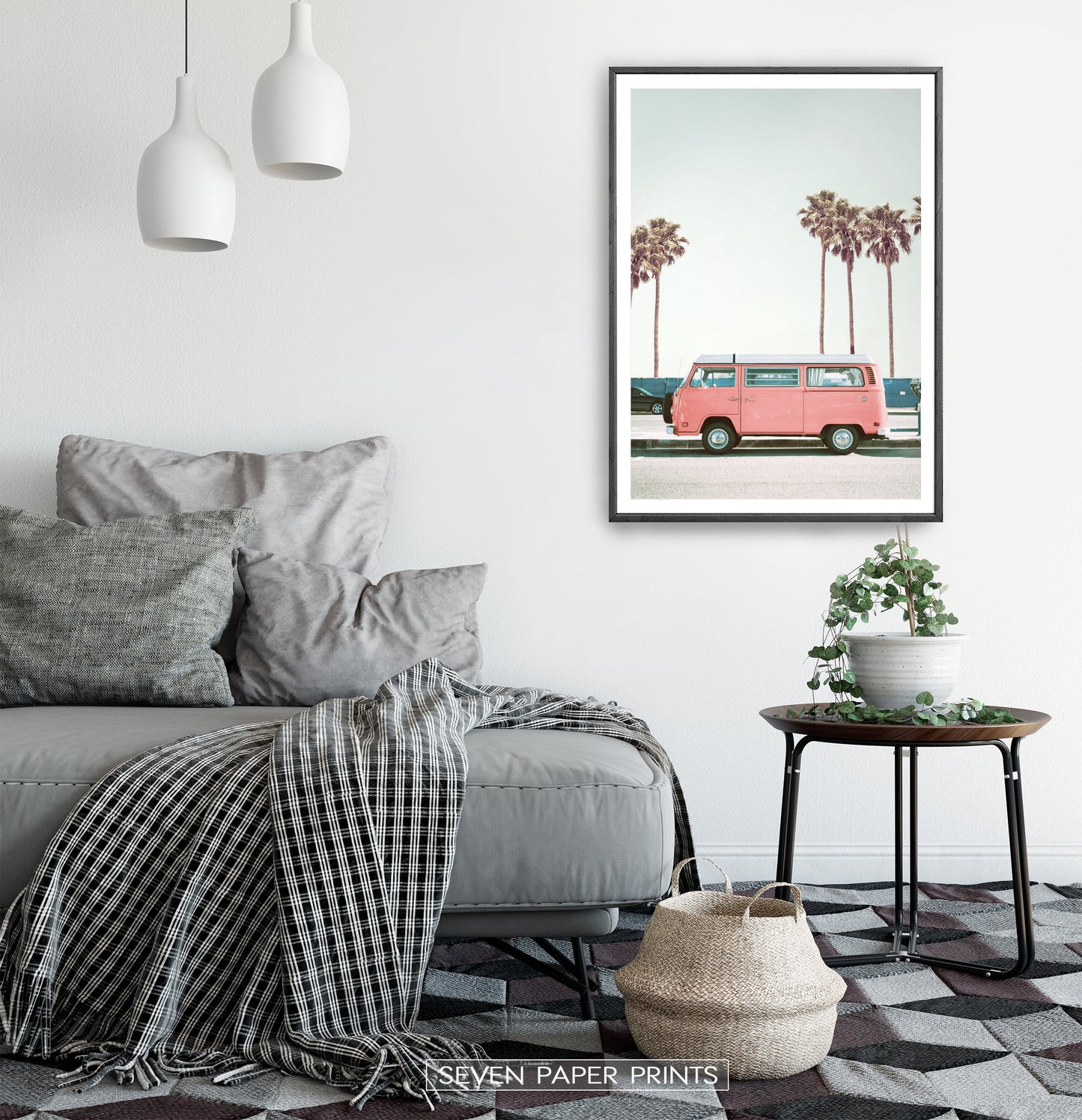 Pink Bus California Palm Beach Wall Art