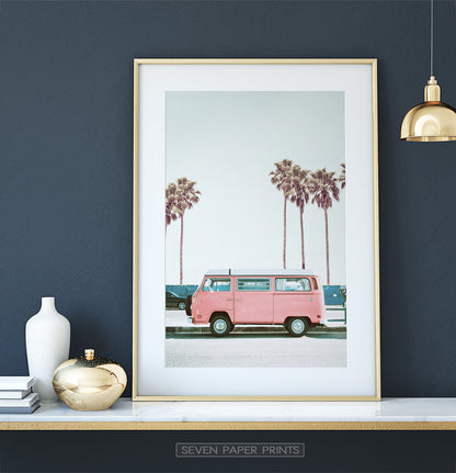 Pink Bus California Palm Beach Wall Art
