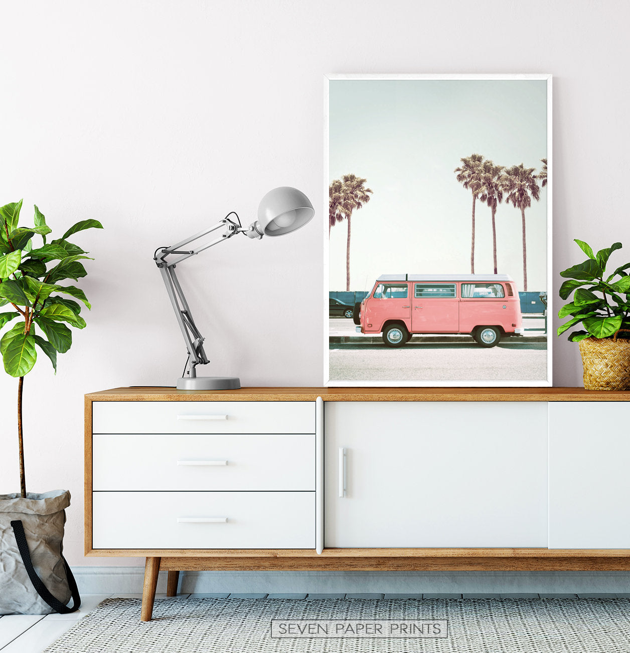 Pink Bus California Palm Beach Wall Art