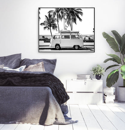 Black And White Retro Combi Bus Print