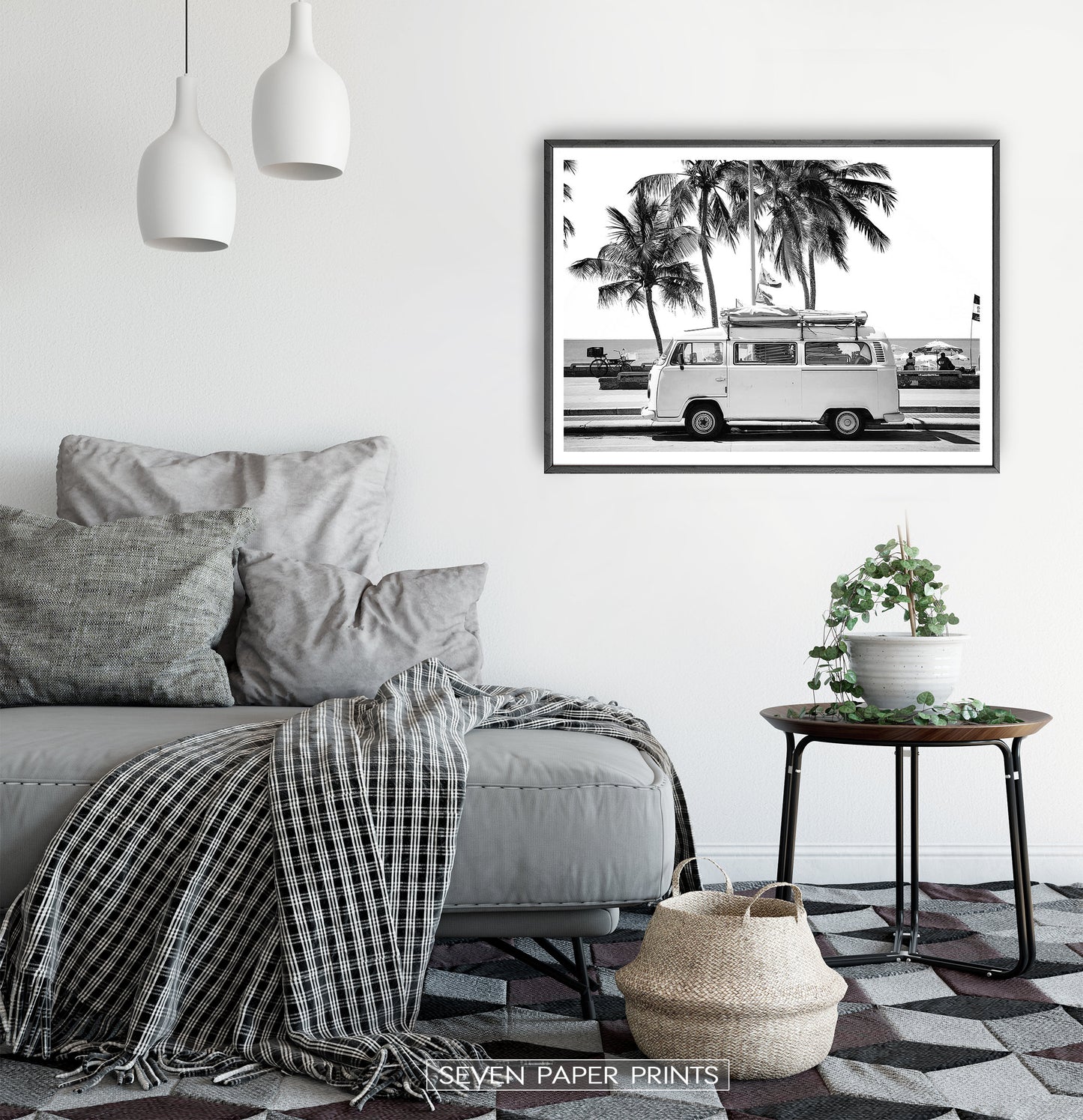Black And White Retro Combi Bus Print