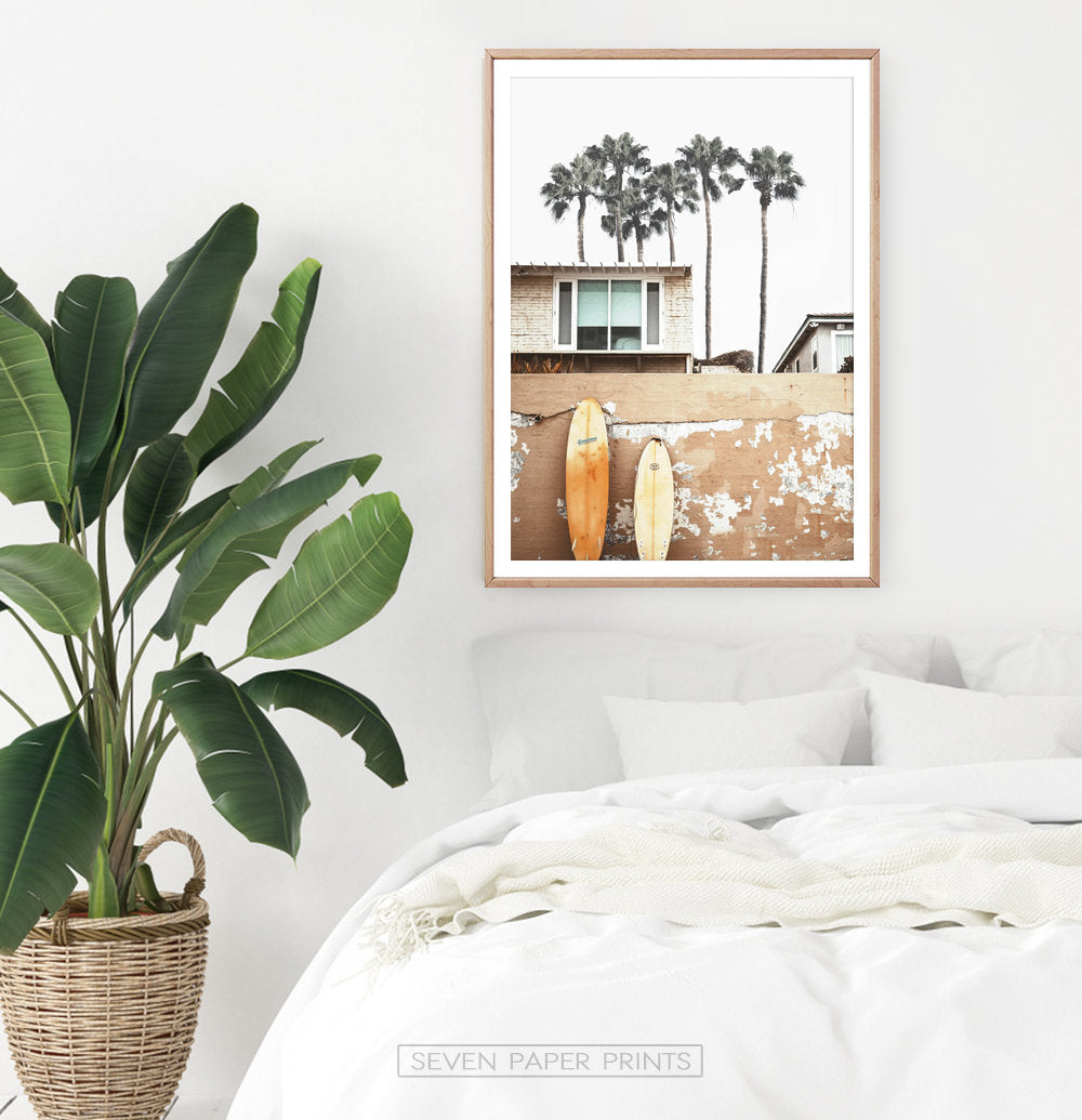 Coastal Surf Print with Palm Trees