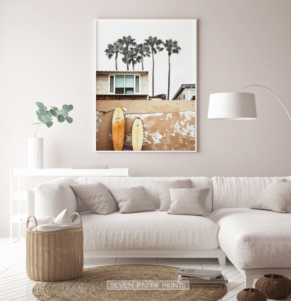 Coastal Surf Print with Palm Trees
