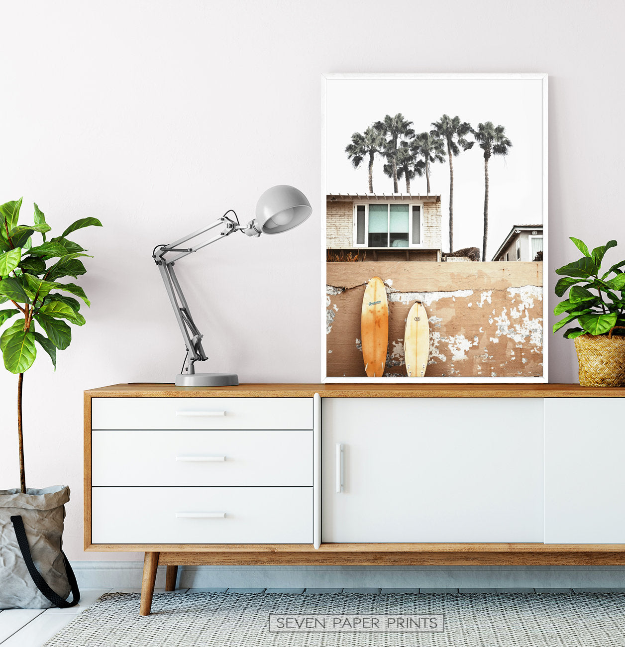 Coastal Surf Print with Palm Trees