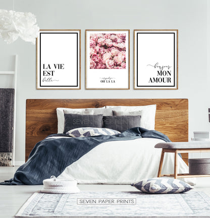 Floral Wall Art Set of 3 Pink Flower Digital Prints