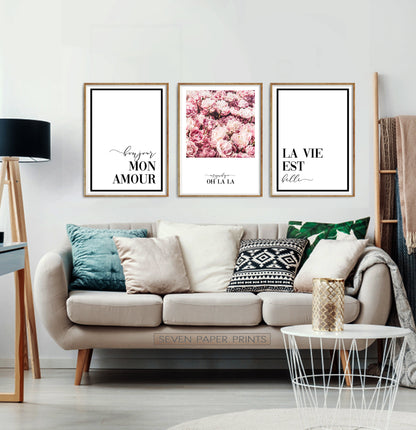 Floral Wall Art Set of 3 Pink Flower Digital Prints