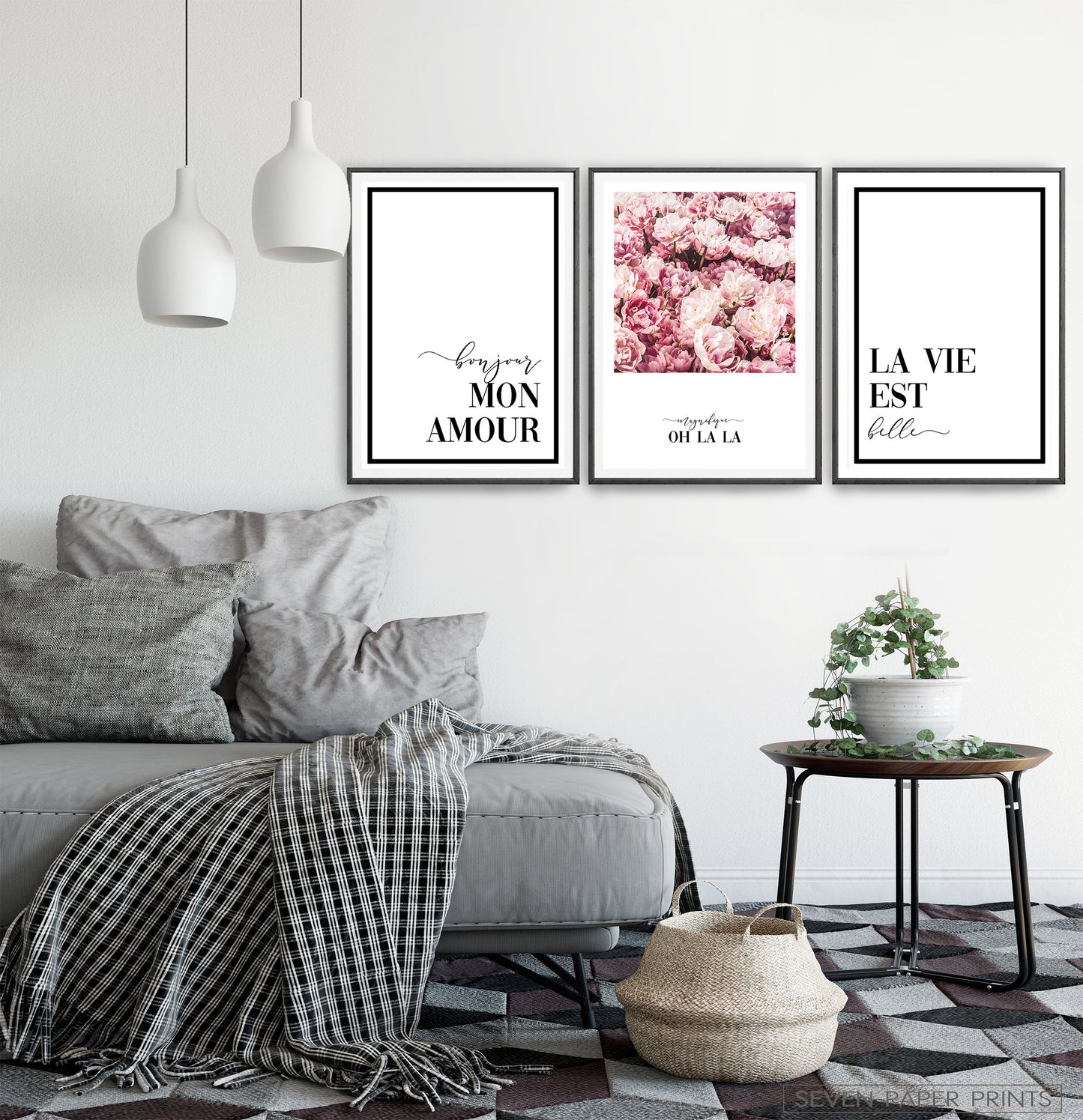 Floral Wall Art Set of 3 Pink Flower Digital Prints