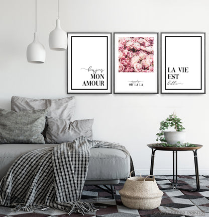 Floral Wall Art Set of 3 Pink Flower Digital Prints