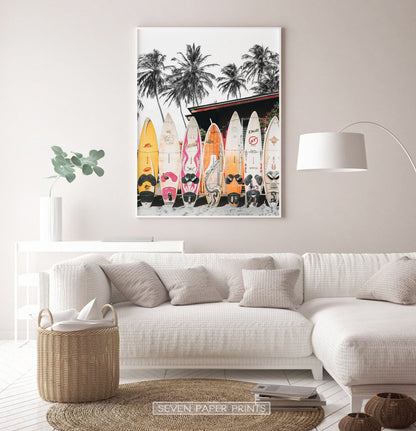 Tropical Surf Wall Art with Surfboards