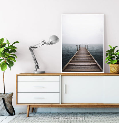 Minimalist Wooden Pier Print with Coastal Landscape