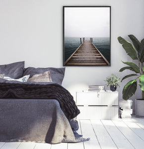 Minimalist Wooden Pier Print with Coastal Landscape