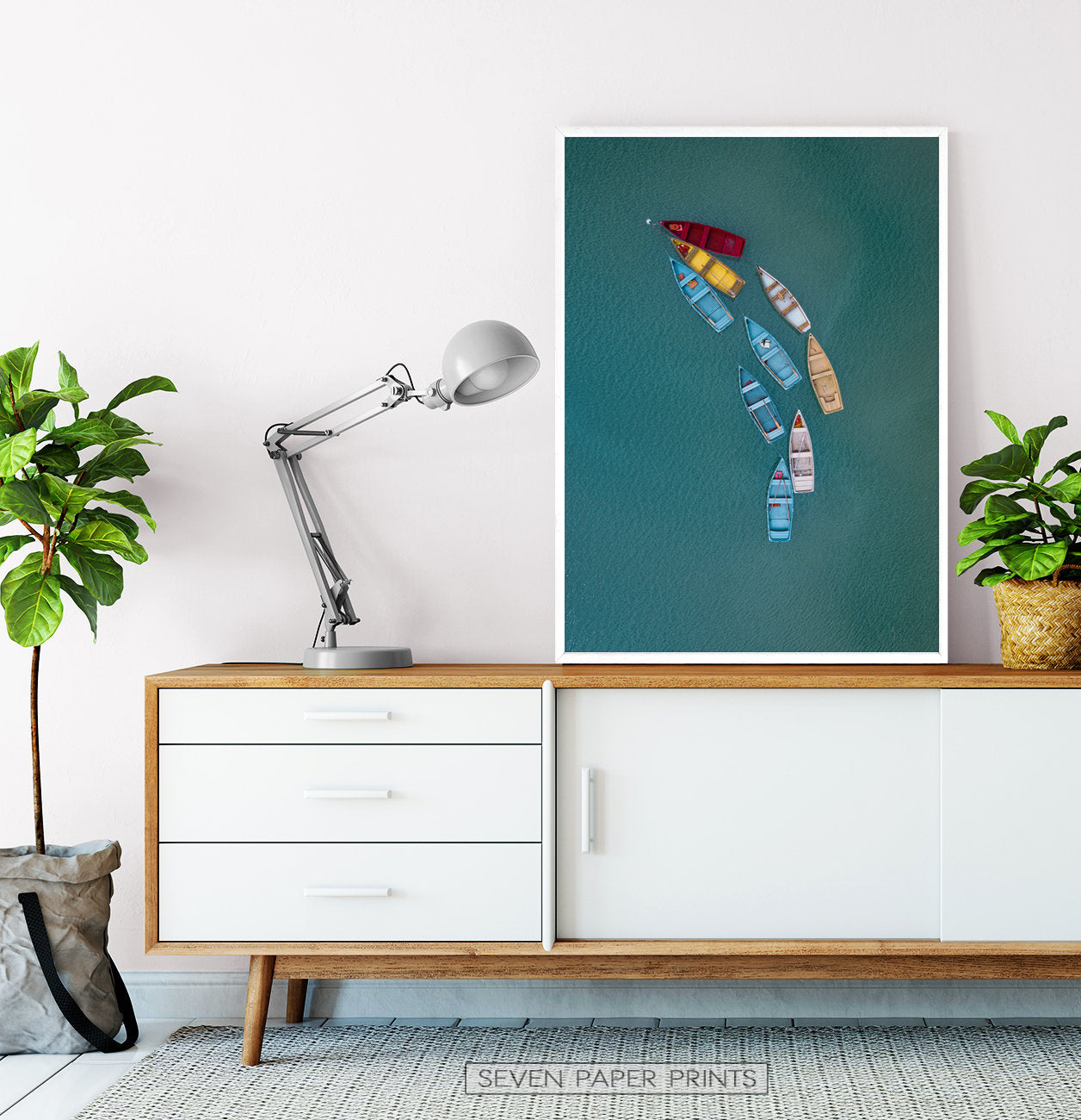 Colorful Canoe Boats in the Sea Print