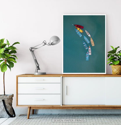 Colorful Canoe Boats in the Sea Print