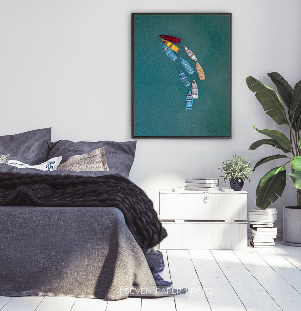 Colorful Canoe Boats in the Sea Print