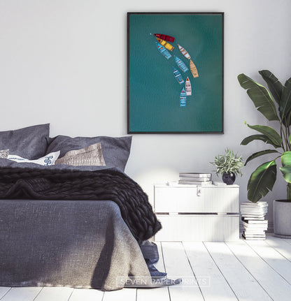 Colorful Canoe Boats in the Sea Print